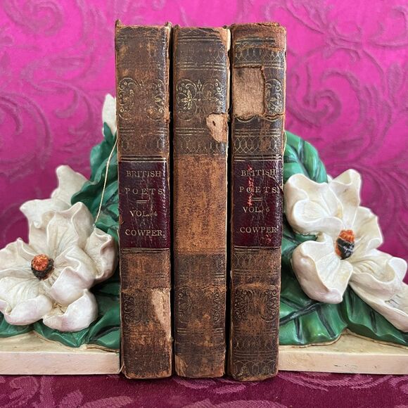 1824 Antique Book Set: Poems by William Cowper, Complete in 3 Volumes